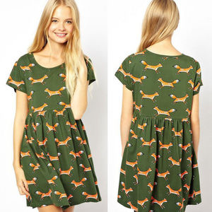 Green Fox Mini Swing Dress ASOS